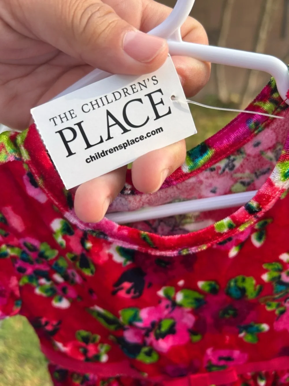 The Children's Place Bright Pink Floral Velvet Dress with Green Accents - Picture 6 of 7